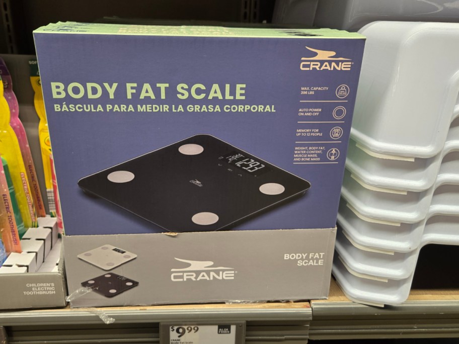 A body fat scale in a box at Aldi.