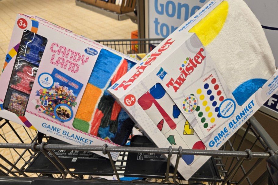 candy land and twister blanket game in cart