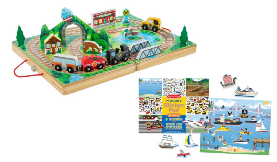 wooden railroad and many stickers