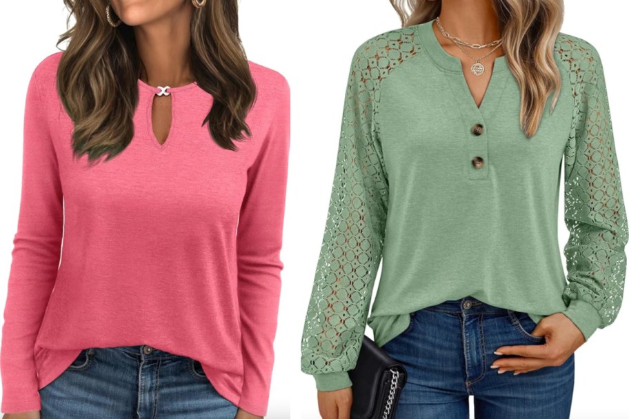 women in pink and green long sleeve tops