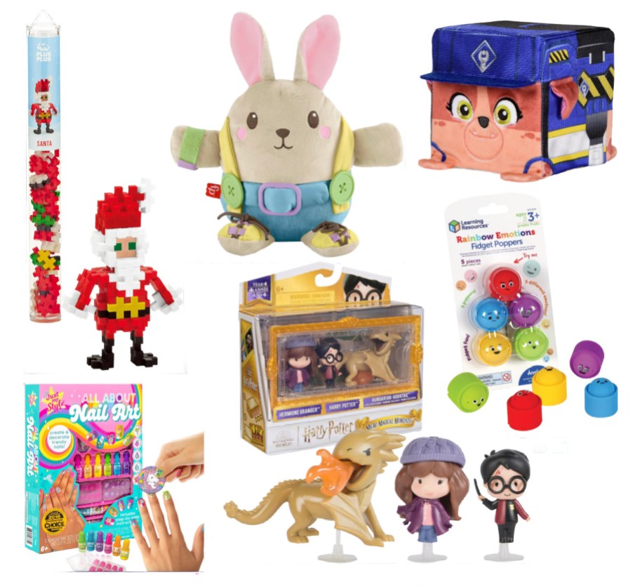building legos, bunny plush, and more toys