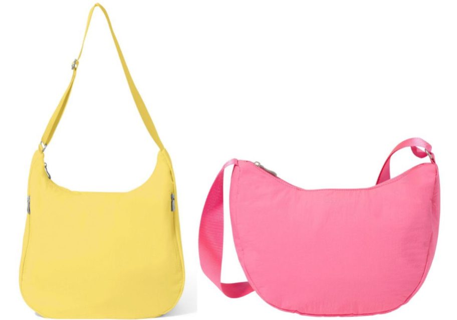 stock image of two different yellow and pink baggallini bags