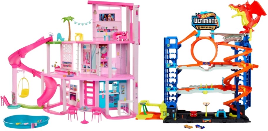 barbie dream house playset and hot wheels race track set