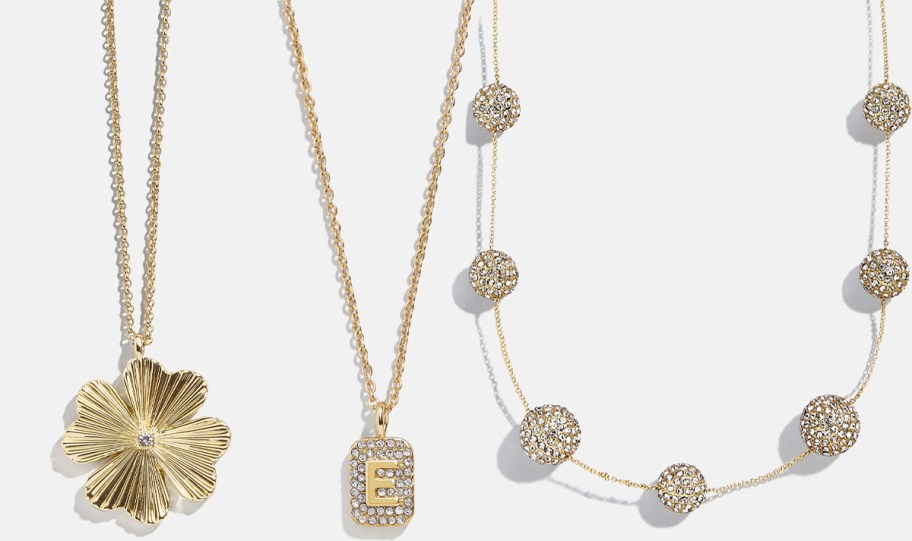 gold flower, initial and ball necklaces 