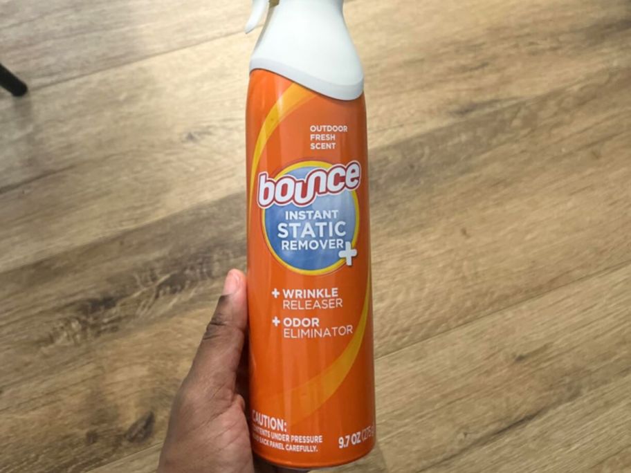 Bounce Instant Static Remover Spray bottle in hand
