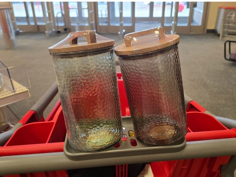 Tall Hammered Cannisters in cart in store
