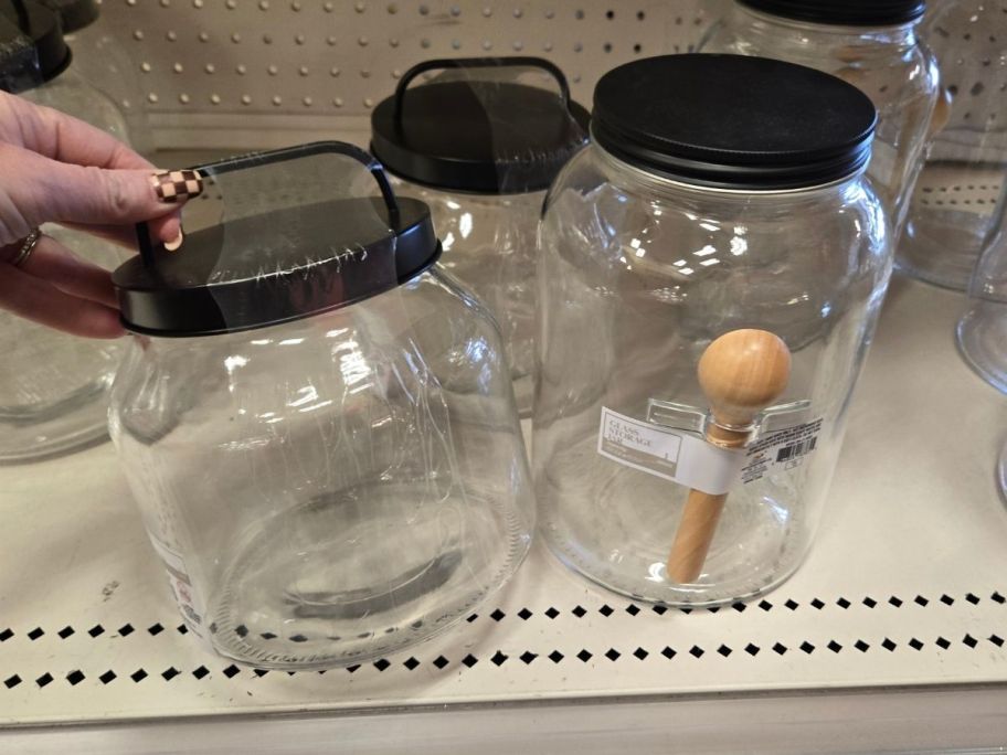 glass jars on shelf in store