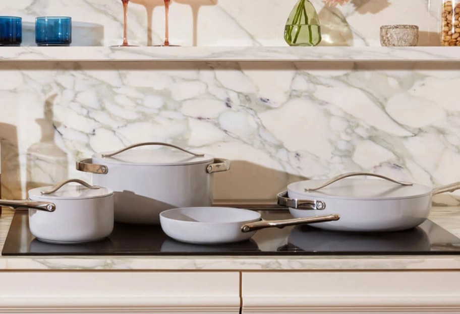 grey pots and pans on stove