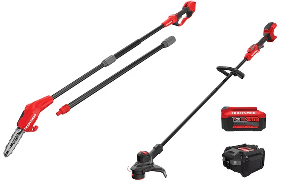 red and black craftsman power tools with battery 