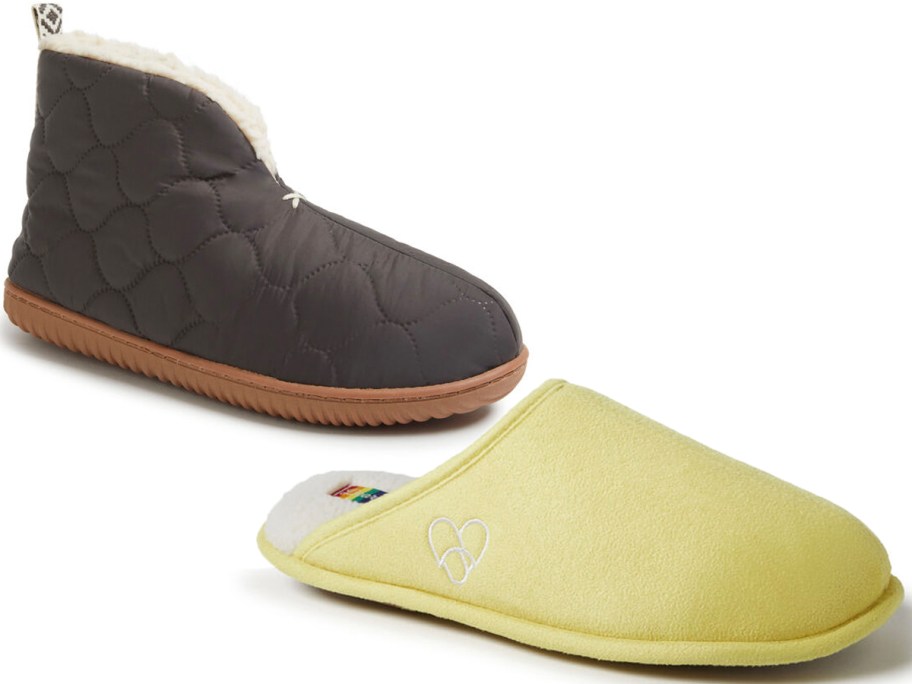 high top gray booties and yellow slippers 