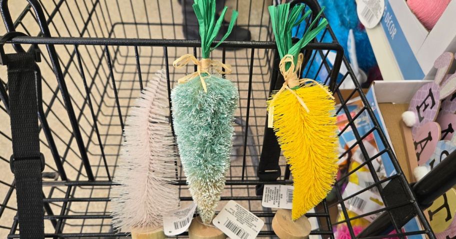 Easter Bottle Brush Trees in cart in store