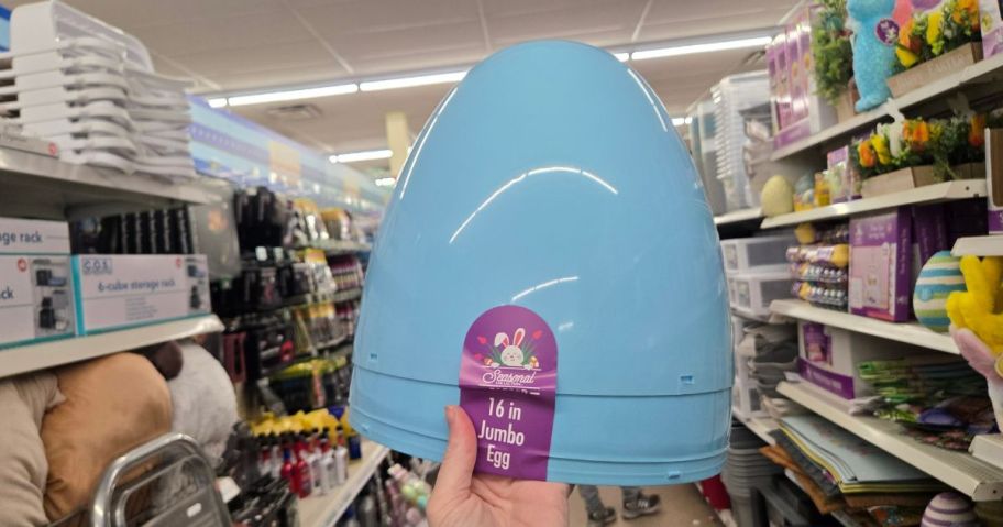 Jumbo Fillable Plastic Easter Egg in hand in store