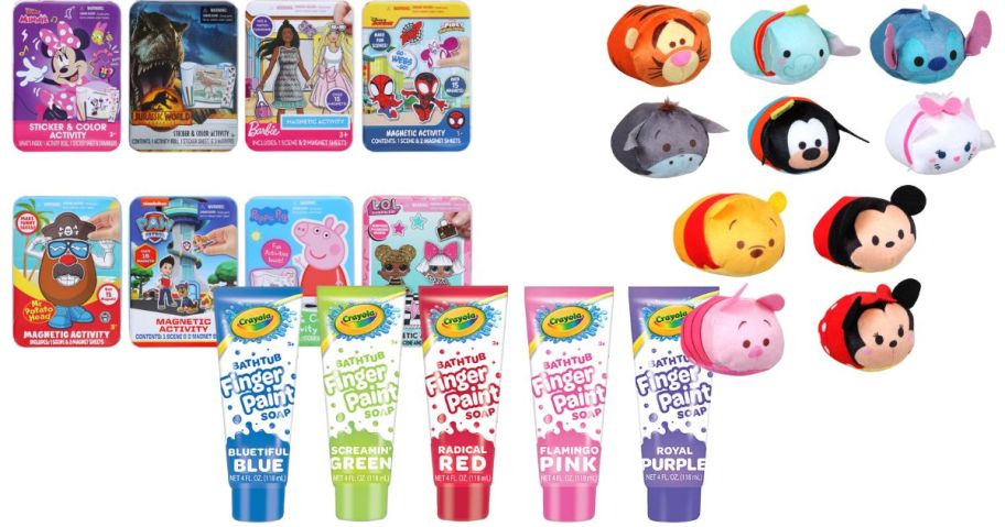 kids activity kits, tsum tsums, and crayola bath paint