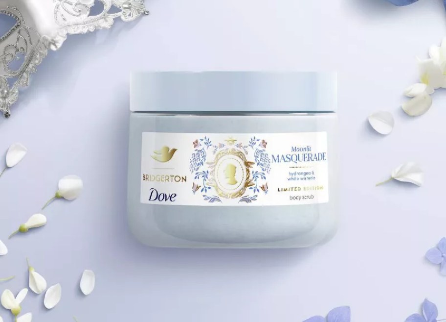 A Dove x Bridgerton body scrub.
