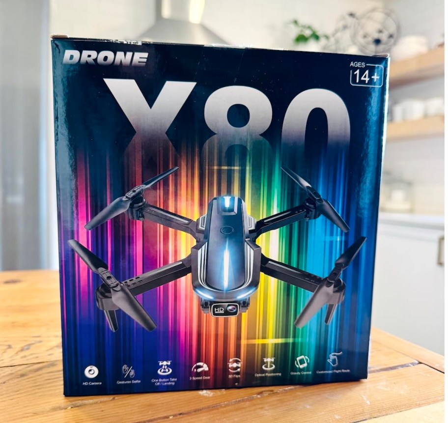 drone in box on kitchen counter