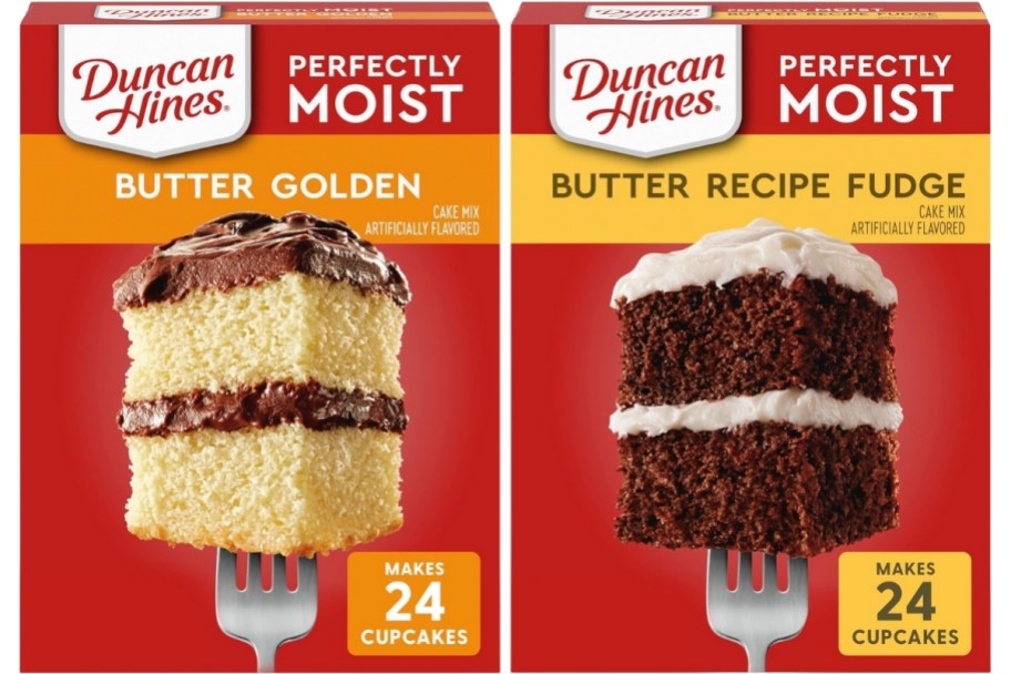 two boxes of duncan hines cake mix