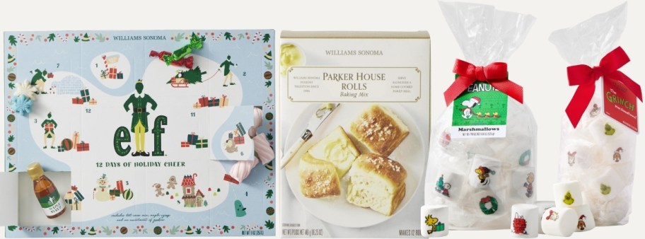 advent calendar, biscuit mix, and bagged marshamallows