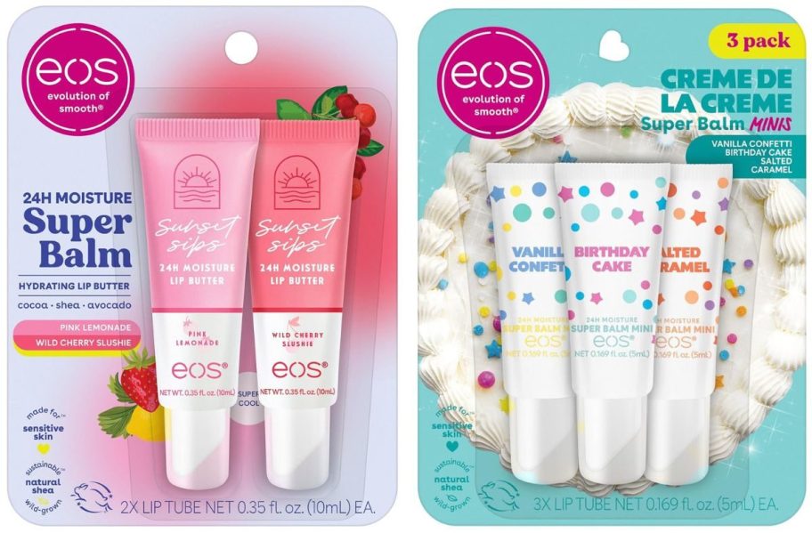 Stock images of two packs of eos Lip Balm