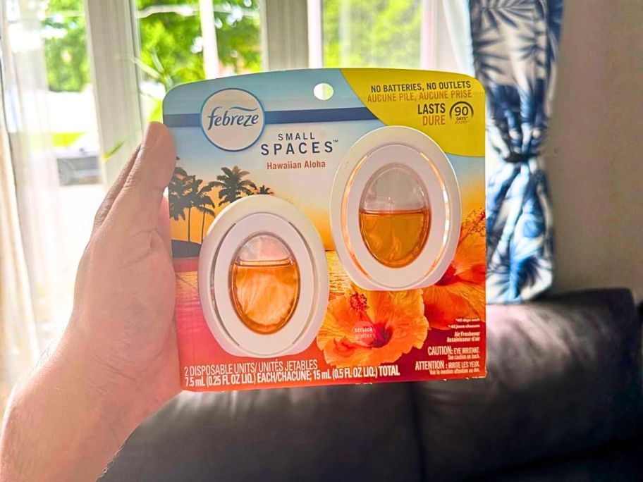 Febreze Small Spaces Air Freshener 2-Pack in hand