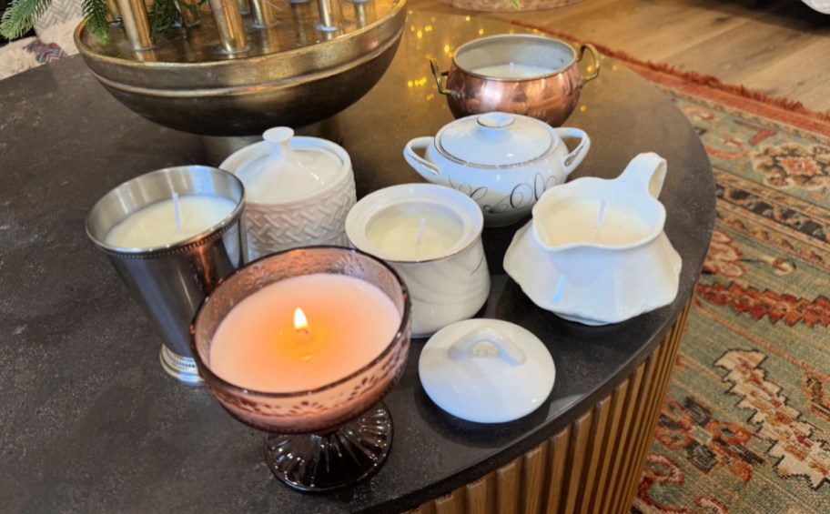 finished homemade thrift store candles