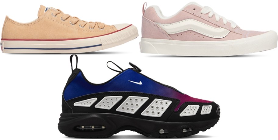 tan, pink, and black shoes 