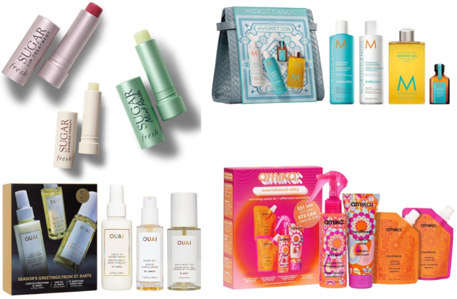 Fresh Tint & Treat Trio, Moroccanoil Holiday Hydration Hair Gift Set, Amica Nourishment Arity Nourishing Routine Hair Gift Set, OUAI St. Bart's Hair & Body Mist, Leave-In Conditioner & Hair Oil Gift Set
