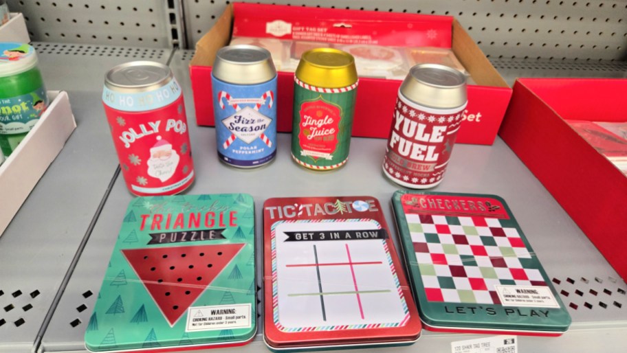 various metal gift card holders on a store shelf