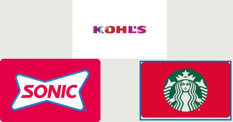 a sonic, kohls, and starbucks gift card