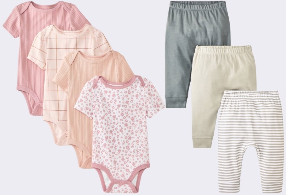 baby girls 4 pack floral bodysuits and babys 3 pack joggers