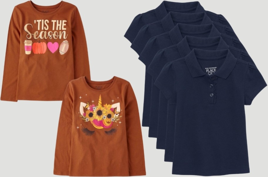 two pack of girls graphic tees and a 4 pack of girls polos