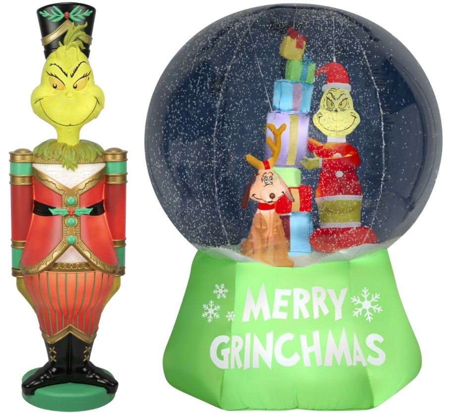 grinch nutcracker and grinch inflatable