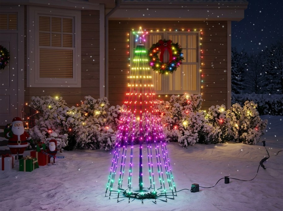 govee lights on a tree outside