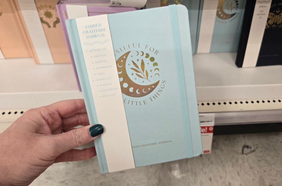 hand holding a gratitude journal