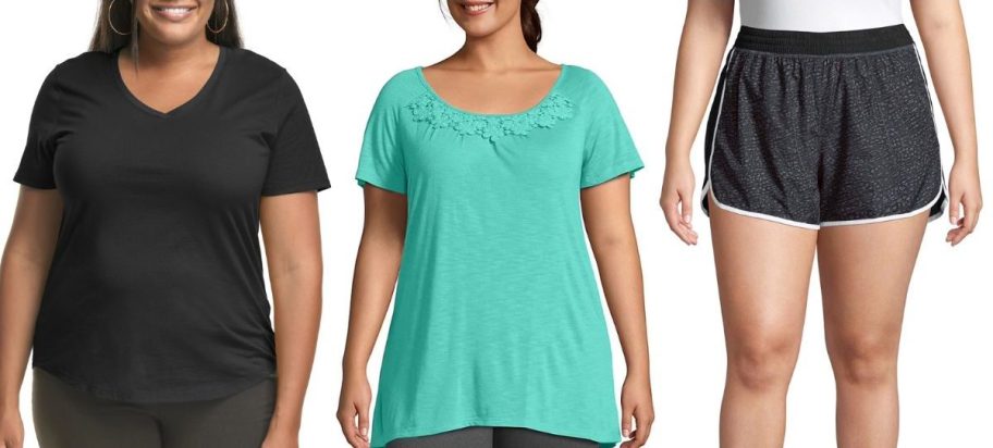 Stock images of 3 plus size women wearing Hanes clothing