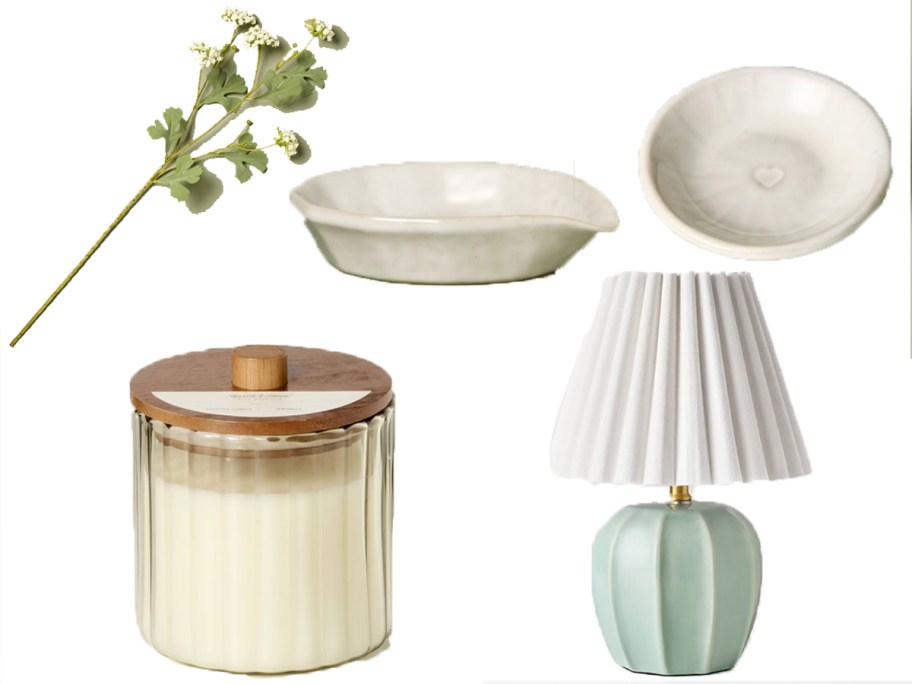 flower, trays, candle and lamp