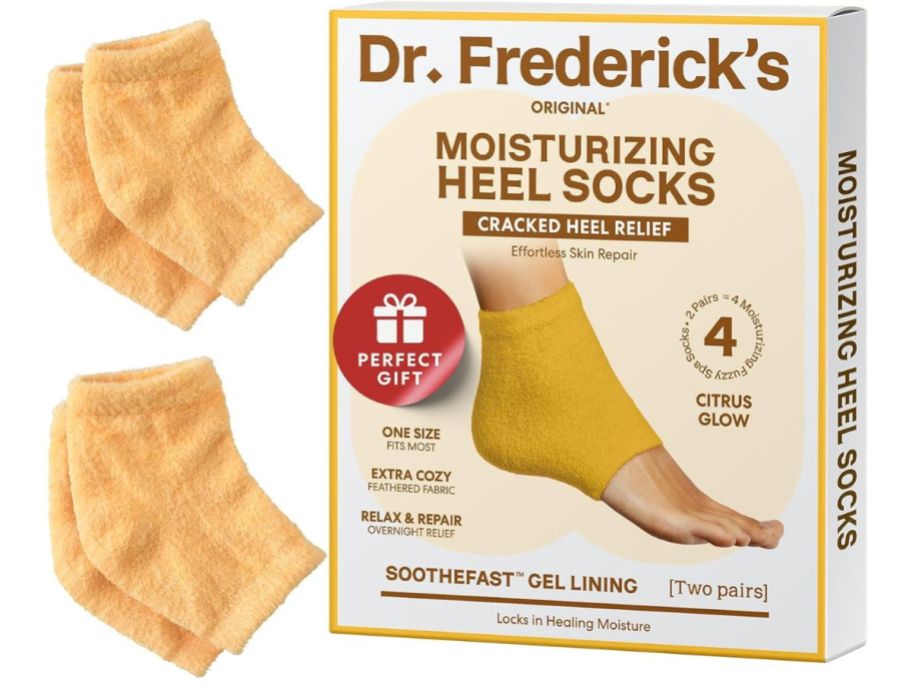 Dr. Frederick's Original Moisturizing Fuzzy Heel Sock 2-Pack in Citrus Glow and socks