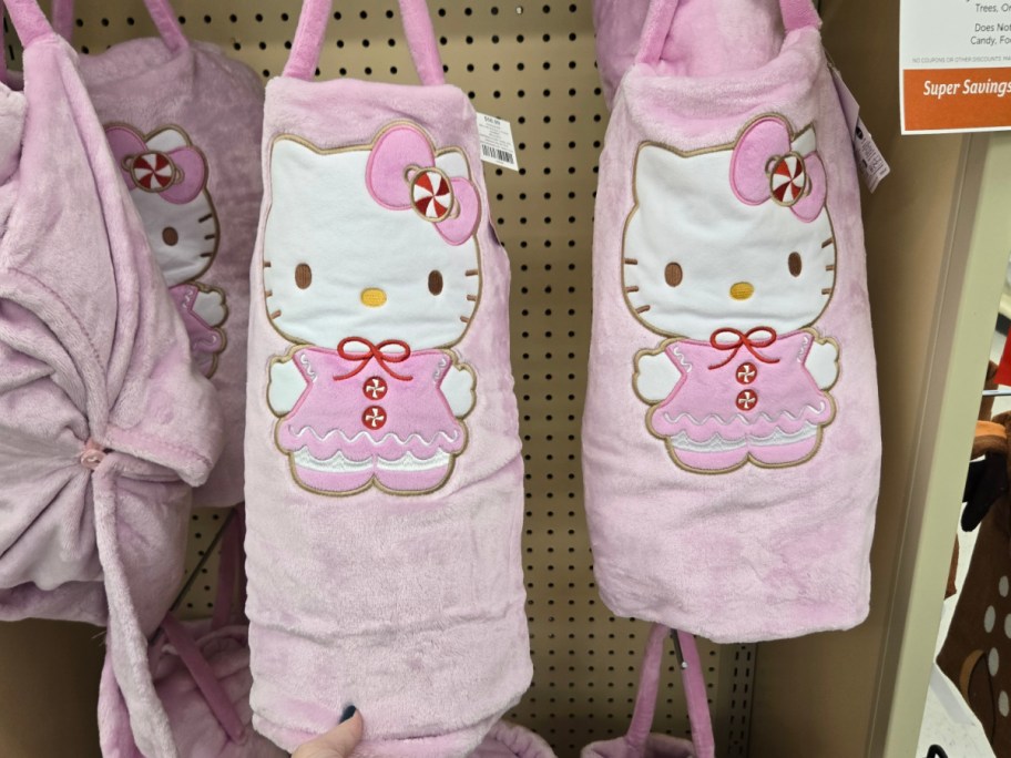 Hello Kitty holiday throw blankets at Hobby Lobby.
