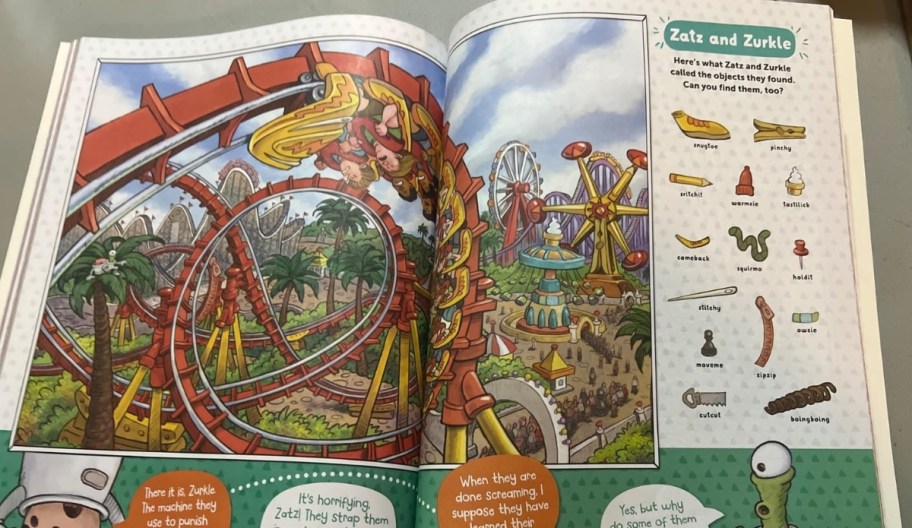 two pages from a highlights hidden pictures book