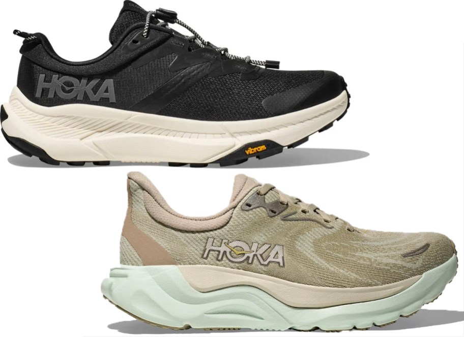 black and tan hoka shoes