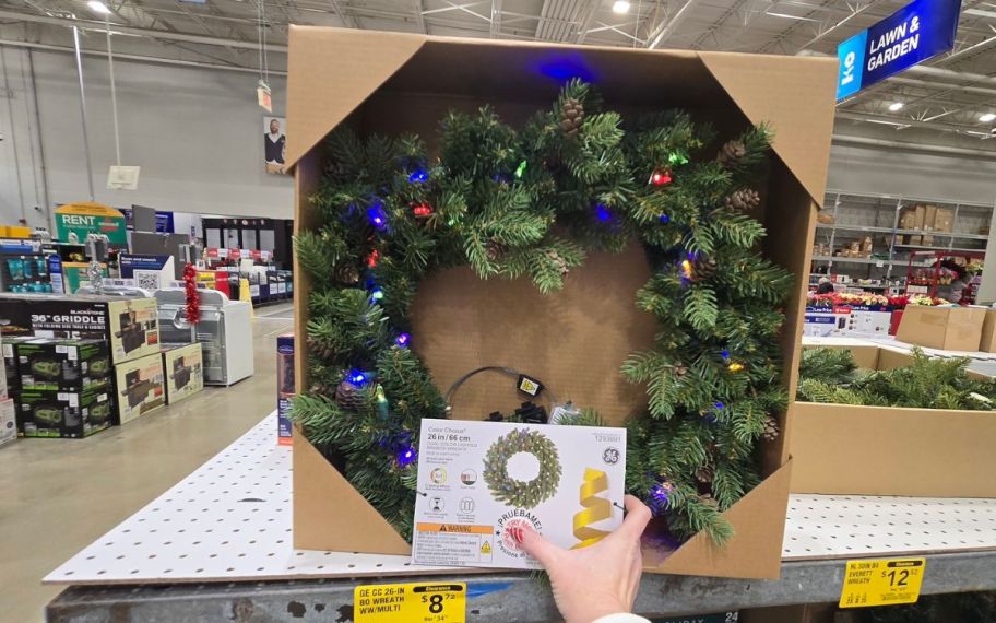 Holiday wreath displayed at the store