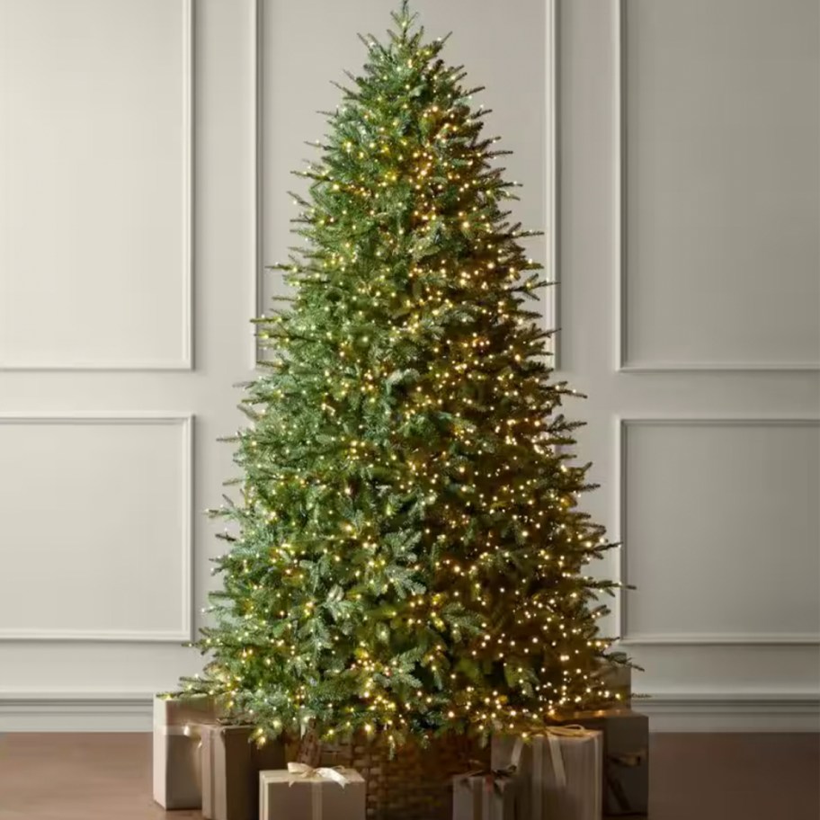 pre lit christmas tree with presents