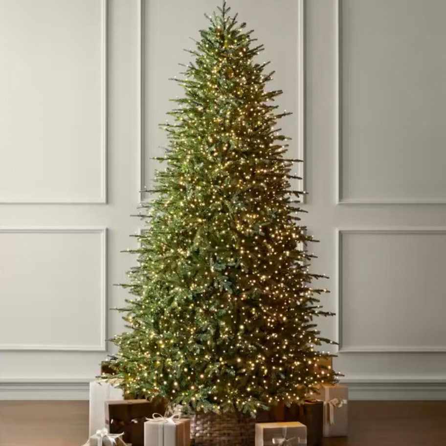 pre lit christmas tree with presents