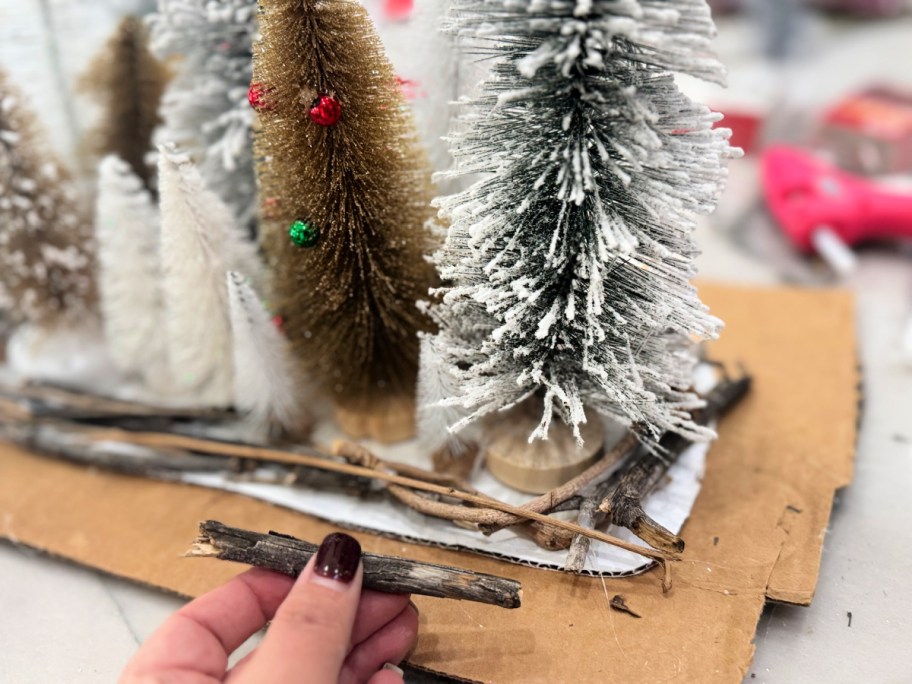hot gluing vines to cardboard 