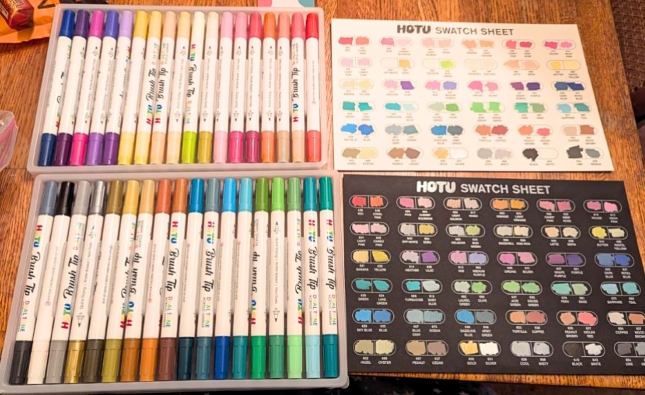 36 count acrylic marker set shown with swatch sheets
