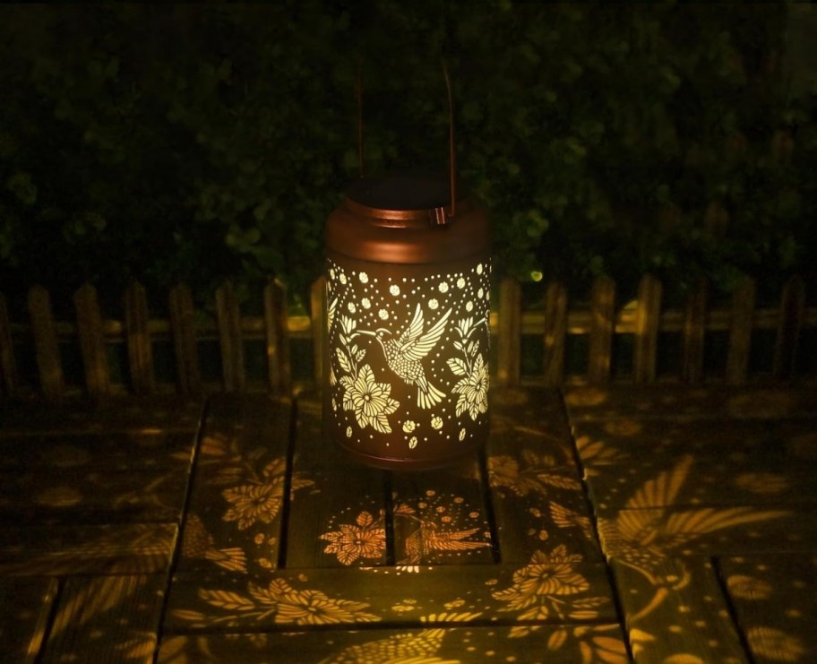 a hummingbird solar lantern