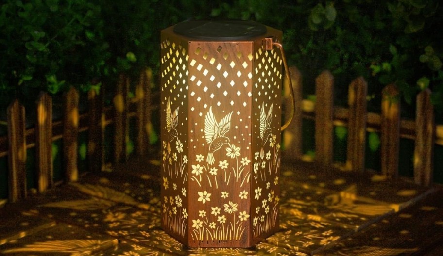 a hummingbird solar lantern