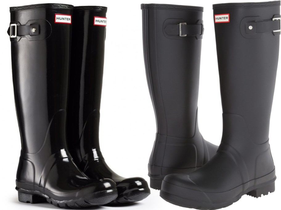 Two pairs of Hunter boots.