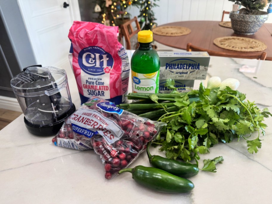 ingredients on the counter for making cranberry jalapeno dip (1)