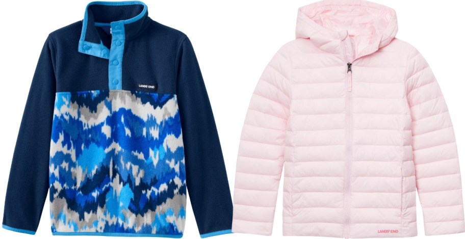 kids snap fleece pullover and hooded puffer jacket