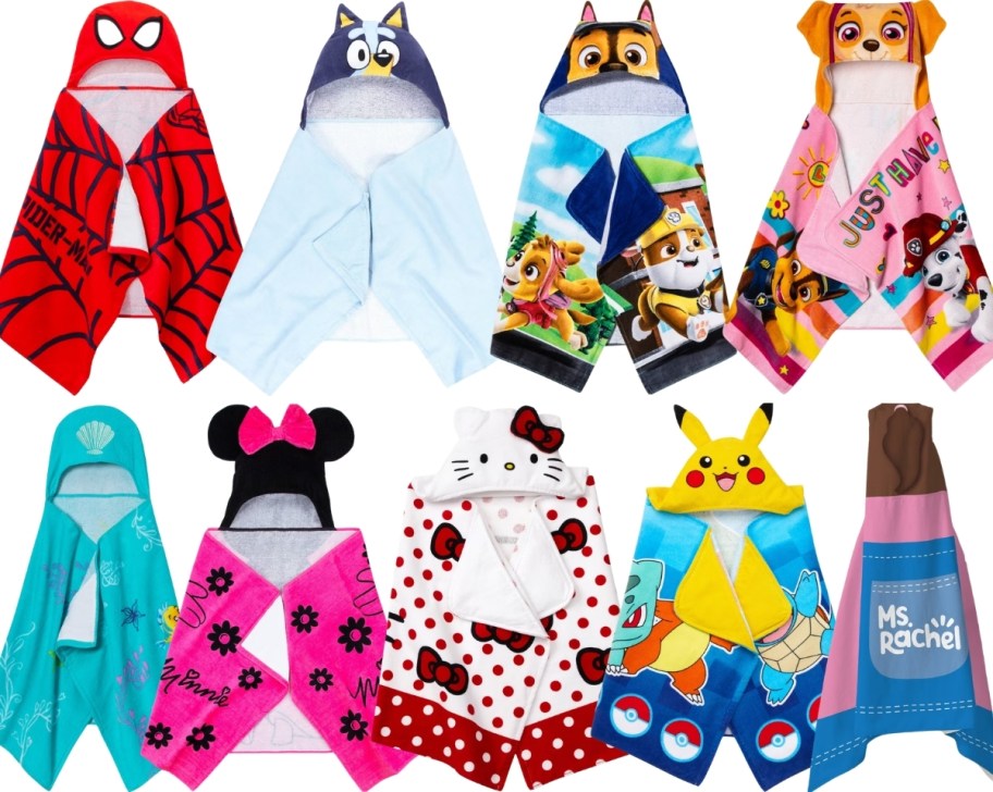 nine kids hooded character towels